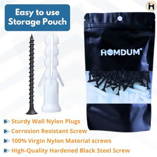 Homdum Nylon Plug With Screws 2 Inch (50 Mm Screw With Plastic Sleeve) Pack Of 60. (2")
