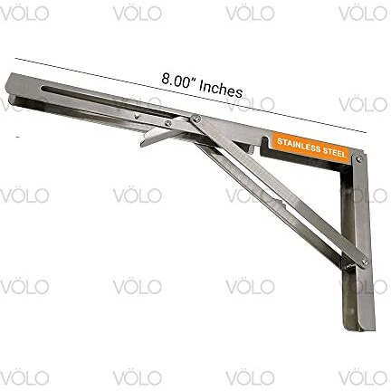 Volo Premium 200Mm/ 8" Foldable Stainless Steel Multipurpose Bracket, Shelf Bracket, L Bracket, Wall Brackets, Wall Angle Bracket, Folding Table Bracket With Fittings For Fold Down Table.
