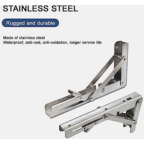 Volo Premium 200Mm/ 8" Foldable Stainless Steel Multipurpose Bracket, Shelf Bracket, L Bracket, Wall Brackets, Wall Angle Bracket, Folding Table Bracket With Fittings For Fold Down Table.