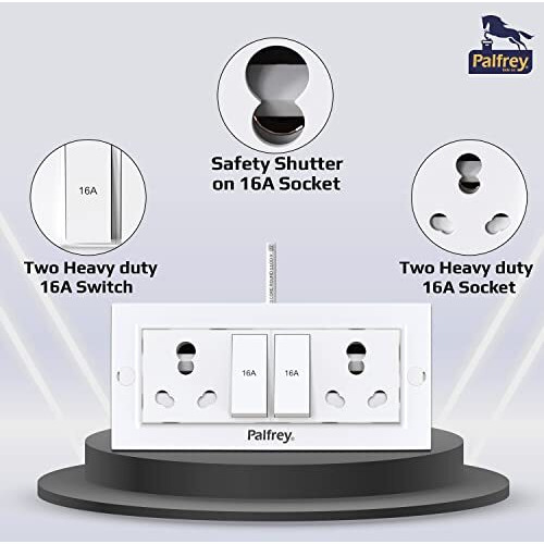 Palfrey Electric Extension Board - 16A/20A + 16A/20A With Two Switch And Heavy Duty 3 Meter Wire (2200W) (White)