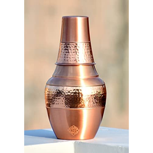 Dsh Bedroom Copper Bottle Jug With Inbuilt Glass Copper Pitcher Storage Water Home, Kitchen, Office, Benefits For Health (Jug 1600-Ml, Glass-250 Ml) (Venus-Matt)