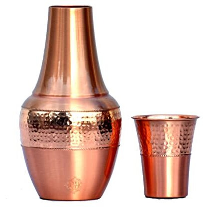 Dsh Bedroom Copper Bottle Jug With Inbuilt Glass Copper Pitcher Storage Water Home, Kitchen, Office, Benefits For Health (Jug 1600-Ml, Glass-250 Ml) (Venus-Matt)