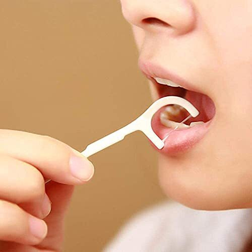 Dental Tooth Pick Flossers Toothpick Cleaners, Tooth Flossing Head Oral Dental Hygiene Brush, Tooth Cleaning Tool (White + Pink) (Pack Of 100Pcs)