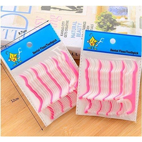Dental Tooth Pick Flossers Toothpick Cleaners, Tooth Flossing Head Oral Dental Hygiene Brush, Tooth Cleaning Tool (White + Pink) (Pack Of 100Pcs)