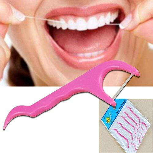 Dental Tooth Pick Flossers Toothpick Cleaners, Tooth Flossing Head Oral Dental Hygiene Brush, Tooth Cleaning Tool (White + Pink) (Pack Of 100Pcs)
