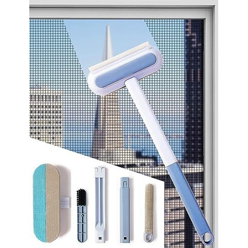 4 In 1 Window Multifunctional Screen Brush Mesh Cleaning Brush With Extended Handle, Mosquito Door Net Cleaner Brushes Double-Sided Glass Windows Cleanings Tools