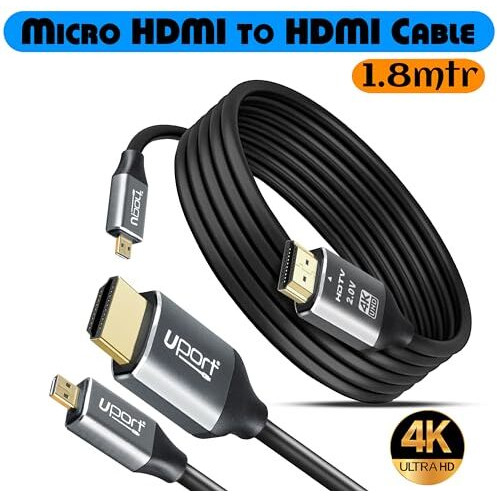 Uport 1.8 Meter Micro Hdmi To Hdmi 2.0V Cable With High Speed, 4K@60Hz, Compatible With Camera, Laptop, Cctv, Projector, Monitor (6 Feet)