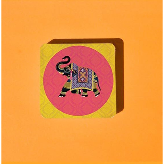 Tajnan Indian Art Printed Coaster Set Of 6 Beautiful Wooden Coasters With Plastic Coating Proper Coaster Stand Designer Coaster Set Fit For Tea Cups,Coffee Mugs & Glasses (Square&Designer 4X4 Inch)