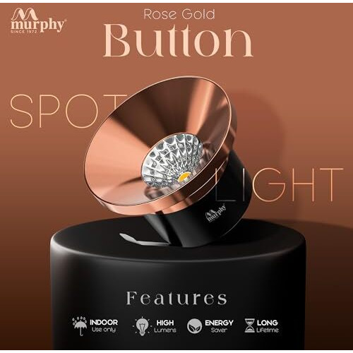Murphy 3W Rose Gold Finish Button Led Spot Lights | Pack Of 2 | Warm White (Golden Yellow) | Perfect For Home & Commercial Spaces