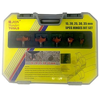 Jon Bhandari Tools Hinge Boring Forstner Drill Bit Set  Carbide Tipped Steel Bits For Wood, Plywood & Woodworking  Clean Cutting Drill Bit Kit With Carry Case (Sizes 15Mm, 20Mm, 25Mm, 30Mm, 35Mm)