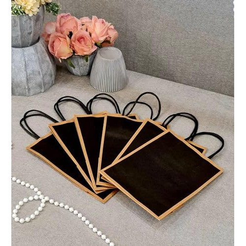 Satyam Kraft 6 Pcs Small Paper Bags With Handle | Gift For Her/Him, Mothers Day Gifting,Gift Bags Return Gifts, Wedding, Anniversary, Birthday, Party Favours, Hampers, Festival (21 X 15 Cm) (Black)