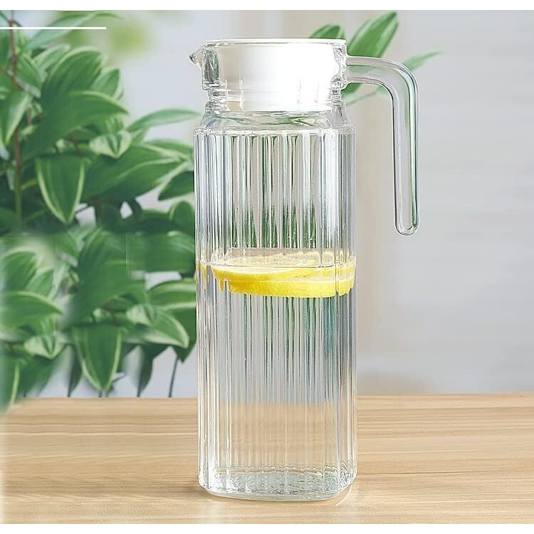 Vilon Premium 1100Ml Glass Water Jug With Plastic Lid & Handle | 1.1L Transparent Beverage Carafe For Home, Office, Etc. | Pitcher For Serve Water, Milk, Juice, Beverage, Chaas, Cocktail (Lining Jug)