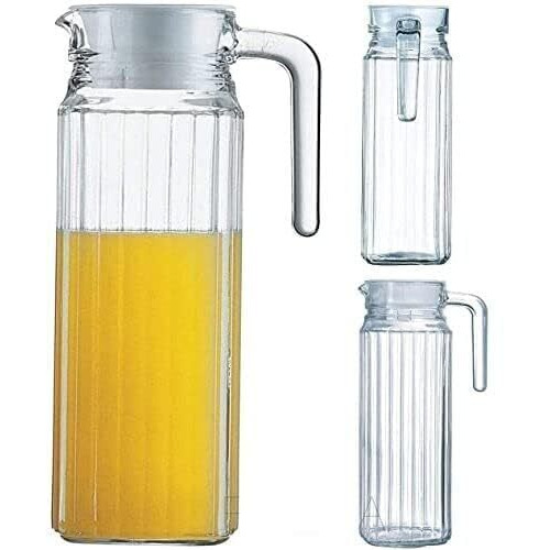 Vilon Premium 1100Ml Glass Water Jug With Plastic Lid & Handle | 1.1L Transparent Beverage Carafe For Home, Office, Etc. | Pitcher For Serve Water, Milk, Juice, Beverage, Chaas, Cocktail (Lining Jug)
