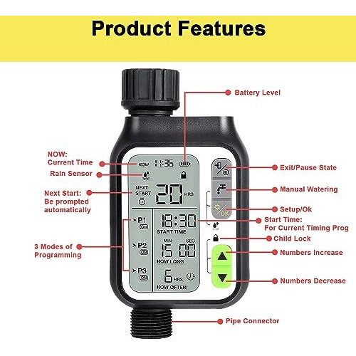 Oriley Drip Irrigation Water Timer Programmable Automatic Watering System Digital Controller Ip65 Waterproof Hose Faucet System With Child Lock Lcd Screen For Lawn Garden Farm Flowerbed