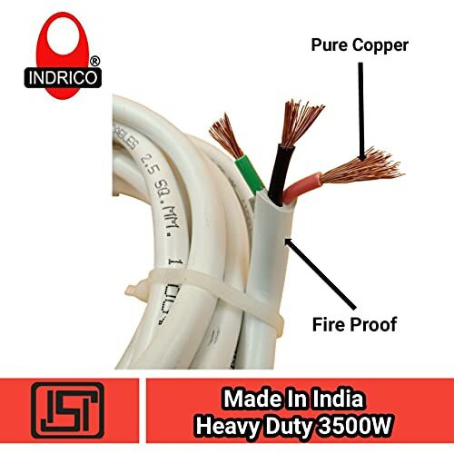 Indrico 2.5 Mm 3 Core Copper Cable Wire For A.C. Electrical Uses Isi Mark White Pvc (3 Meter)
