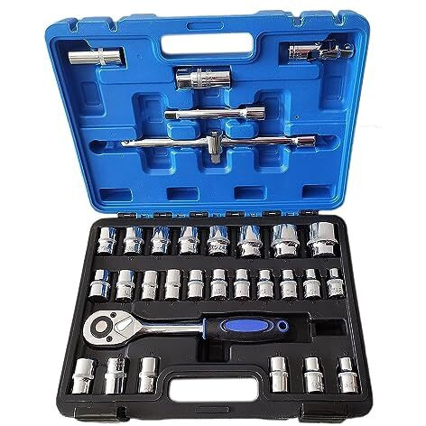 Inditrust New 32Pcs/Set Heavy Duty  Rachet Professional Wrench Socket Set Hardware Car Boat Motorcycle Repairing Tools Kit Multitool Hand Tools Car-Styling & Plastic Toolbox Storage Case Socket Set