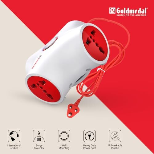 Goldmedal G-Trix 4X1 Spike High Guard Adaptors Extension Cord (White And Red)- 4 Outlet Universal Socket, 2-Meter Cable, Master Switch With Indicator & Reset Switch With Surge Protector For Home & Office