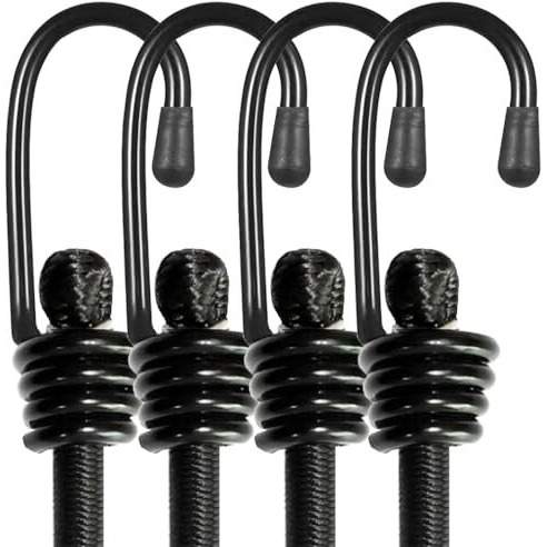 Serplex 4Pcs Boungee Cords 24 Inches Heavy Duty Outdoor Elastic Bungee Straps With Dual End Hook, Elastic Bungie Straps, Bungy Cords, Rubber Bunjee Chords Multi Use Rope For Luggage, Camping, Tidying