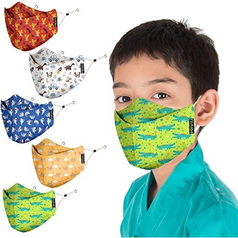 Priviu Kids Masks For Boys And Girls 3 To 8 Years, Washable Reusable, 3D Comfortable Face Mask With Adjustable Earloop, 4 Layer With Pure Cotton Inner Cloth, Pack Of 5