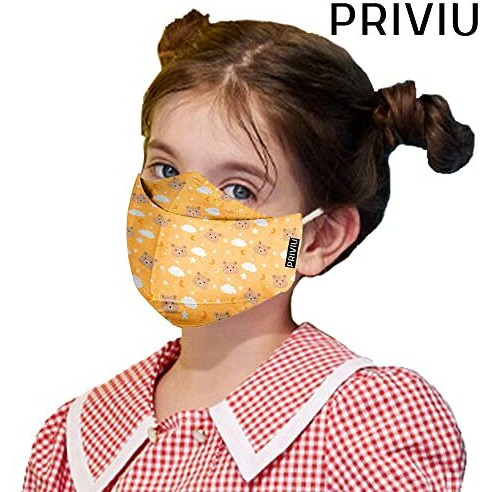 Priviu Kids Masks For Boys And Girls 3 To 8 Years, Washable Reusable, 3D Comfortable Face Mask With Adjustable Earloop, 4 Layer With Pure Cotton Inner Cloth, Pack Of 5