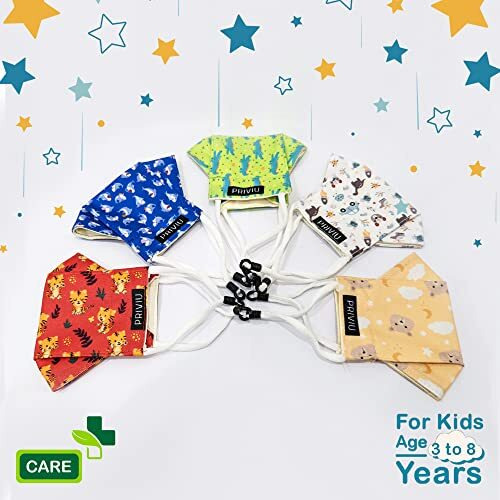 Priviu Kids Masks For Boys And Girls 3 To 8 Years, Washable Reusable, 3D Comfortable Face Mask With Adjustable Earloop, 4 Layer With Pure Cotton Inner Cloth, Pack Of 5