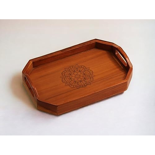 Vesta Homes Acacia Wood Rectangular Brown Serving Tray For Home/Kitchen/Restaurant/Office Organizer/Dining Table | Premium Serving Trays | 40 X 27 X 8 Cm | Handcrafted In India