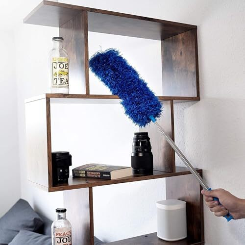 2 In 1 Long Handle Microfiber Feather Duster With Extension Pole 30-100 Inch With Anti Scratch Bendable Head For Cleaning High Cobweb Stick High Ceiling Fan Mop