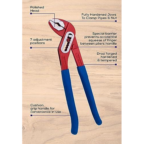 Squaro Adjustable Heavy Duty Plumber Water Pump Pliers Box Joint Type For Use On Pipes And Nuts Wrench Pipe Spanner Multipurpose Tools For Home & Professional Use (10 Inch,250 Mm)