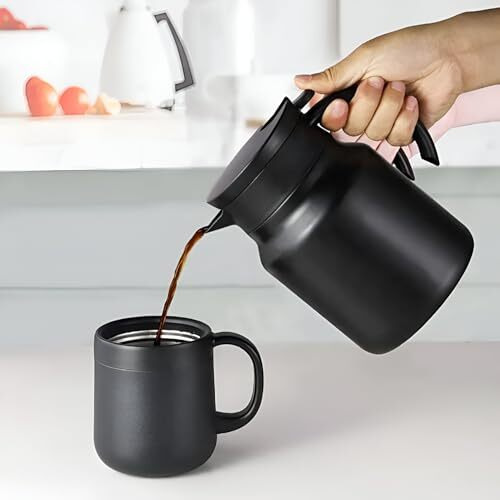 Vendly Teapot With Steel Infuser 1000Ml | Insulated Thermosteel Carafe With Handle | Bpa-Free, Keeps Drinks Hot & Cold For Home Office Travel Outdoor Cafe Black