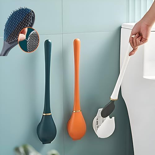 Kesrinplus Premium Compact And Stylish Wall-Hung Stand Bathroom, Toilet Brush And Holder Set For Bathroom, Flexible Toilet Cleaning Bowl Brush Head With Silicone Bristles (Multicolor) (1-Count)