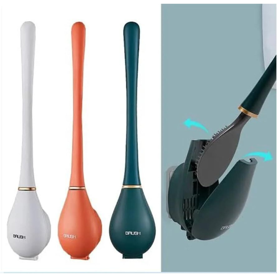 Kesrinplus Premium Compact And Stylish Wall-Hung Stand Bathroom, Toilet Brush And Holder Set For Bathroom, Flexible Toilet Cleaning Bowl Brush Head With Silicone Bristles (Multicolor) (1-Count)