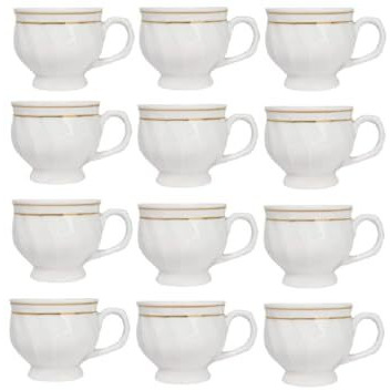 Maya Sales Bharattradedynamics Fine Bone China White Color Tea Cup With Premium Gold Line- Kareena Shape For Patry Ocassions Set Of 12 Pieces, (Cup 150 Ml)
