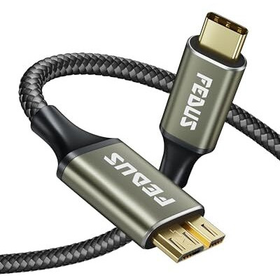 Fedus Hard Drive Cable Hard Disk Connector Usb 3.1 A To Micro B Nylon External Hard Disk Compatible With Portable External Hard Drives,Wd Elements,Seagate,Toshiba,Samsung M3 1Tb/Galaxy S5/Note3 (0.3M)