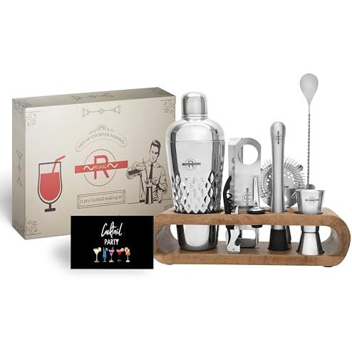 Bar Set For Drinks Home - Premium Cocktail Shaker Set With Bar Accessories For Home, 11 Pcs Cocktail Set With Stand, Barkit For Gift