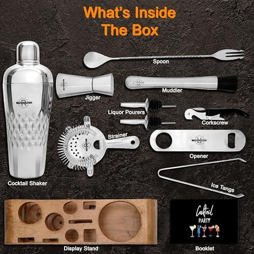 Bar Set For Drinks Home - Premium Cocktail Shaker Set With Bar Accessories For Home, 11 Pcs Cocktail Set With Stand, Barkit For Gift