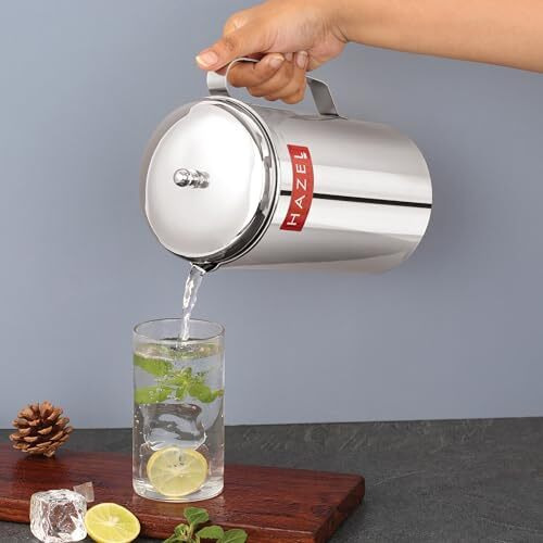 Hazel Water Jug With Lid | Stainless Steel Serve Water Pitcher | Ideal For Serving Water, Juices & Beverages, 2 Litre