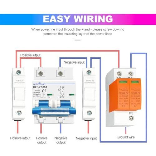 Amicismart Dc Circuit Breaker, 100A 600V Mcb For Pv/Solar System