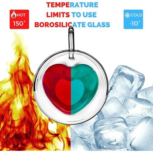 Ankul Heart Shaped Transparent Double Walled Insulated Glass Pack Of 2 Coffee Mugs Or Tea Cups With Unique Handle (Heart Cup, 2)