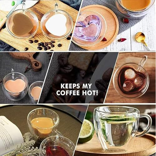 Ankul Heart Shaped Transparent Double Walled Insulated Glass Pack Of 2 Coffee Mugs Or Tea Cups With Unique Handle (Heart Cup, 2)