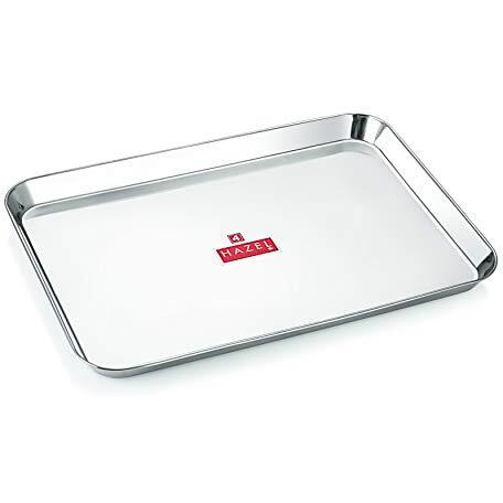 Hazel Stainless Steel Serving Tray Rectangle Premium Dining Table Plater, Extra Large, Silver, 40.5 X 28.6 Cm