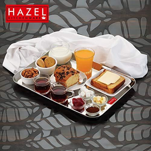 Hazel Stainless Steel Serving Tray Rectangle Premium Dining Table Plater, Extra Large, Silver, 40.5 X 28.6 Cm