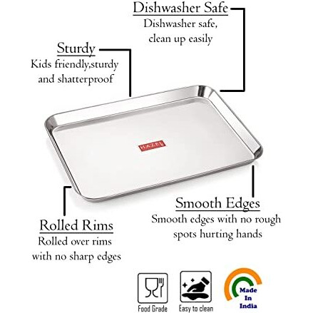 Hazel Stainless Steel Serving Tray Rectangle Premium Dining Table Plater, Extra Large, Silver, 40.5 X 28.6 Cm