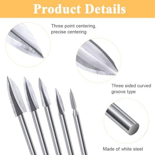 Wood Carving Tools For Rotary Tool, 5Pcs Hss Woodworking Tools Engraving Drill Bit Set Wood Crafts Grinding Tool Universal 1/8" Shank For Diy Carving Drilling Micro Sculpture