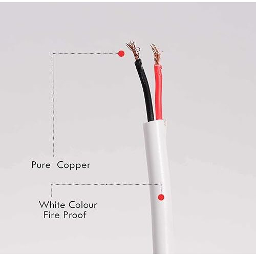 Pure Source India Flexible 0.25Mm X 2 Core Round Copper Electrical Wire, Load Capacity- 2 Ampere / 450 Watt (White - 5 Mtr.)