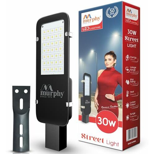 Murphy Aluminium Led 30 Watts Ip-65 Bis Approved Waterproof Rectangular Outdoor Electric-Corded Street Light, Cool White, Pack Of 1