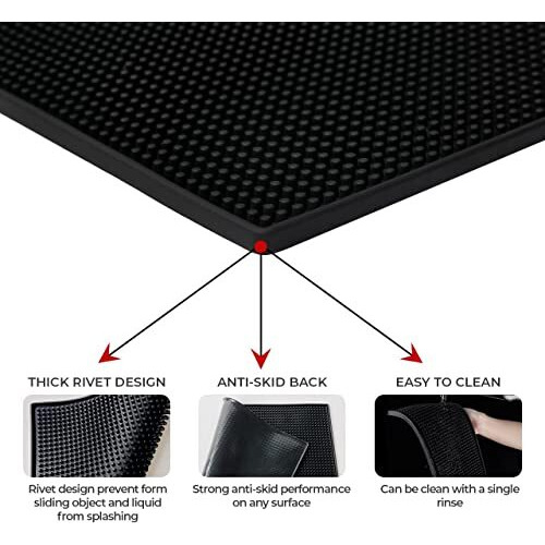 Store2508 Pack Of 2 Pvc Rubber Non Slip Bar Service Spill Mat For Counter Top Black 18&quotX12"