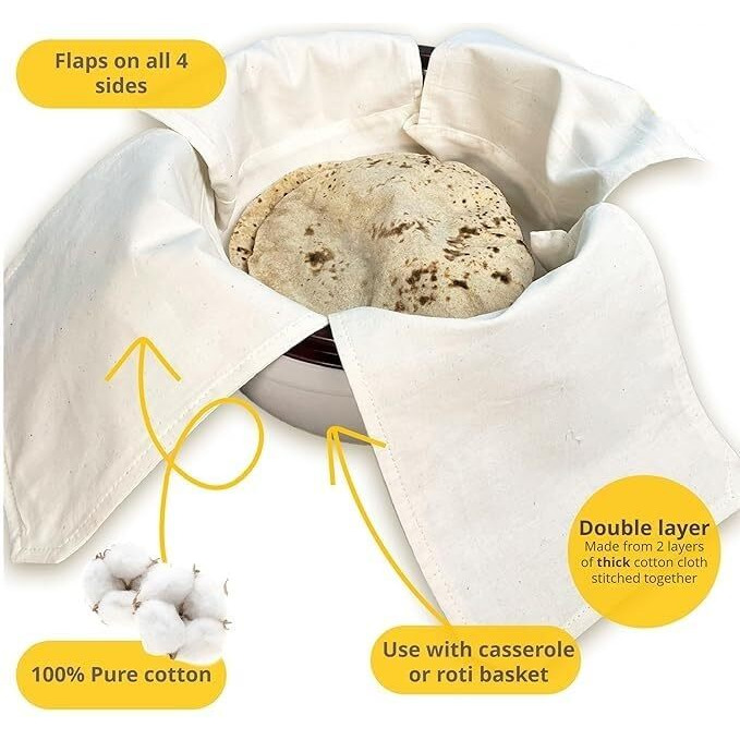 Blendmix (Set Of 3) Cotton Double Layer Roti Clothes Wrap With Flaps Muslin Cloth For Chapati For Hot Case Kitchen Chapati Cloth Wrap Roti Cloth, Beige