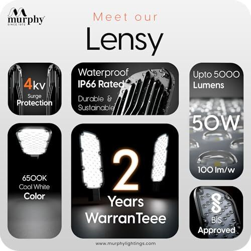 Murphy Led Lensy 50 Watts Ip-65 Bis Approved Waterproof Outdoor Street Light, Cool White Pack Of 1