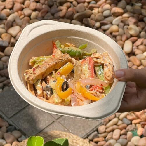 Qudrat Natural Fibre Disposable Salad Bowls 500 Ml (Pack Of 25) / Natural Eco Friendly Biodegradable Bowl/Party, Wedding, Event Bowls, Beige