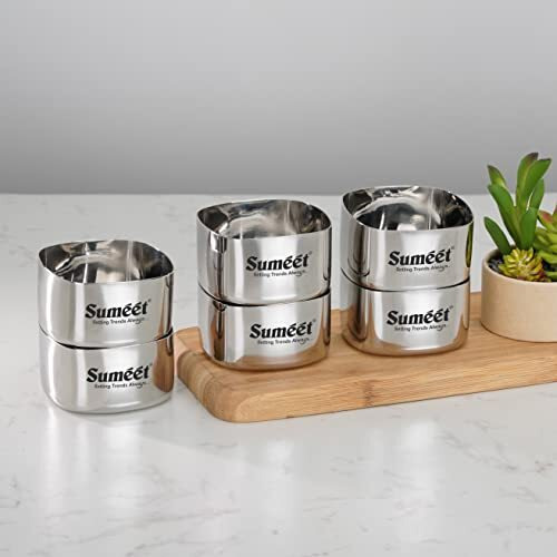 Sumeet Heavy Gauge Stainless Steel Square Bowl/Wati/Katori With Mirror Finish  8Cm Dia, Set Of 6Pc, 250Ml Each, Silver